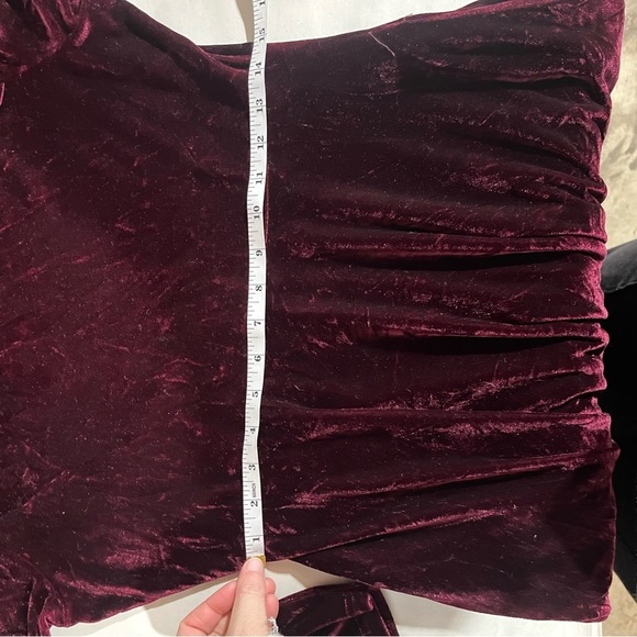 Velvet Burgundy Long Sleeve Maxi Ruffle Shoulder Cottagecore Witchy Prairie - Picture 11 of 12